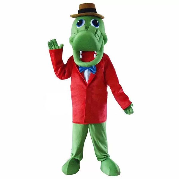 Hochwertiges grünes Alligator-Krokodil-Maskottchen-Kostüm-Kostüm-Requisiten-Set für Halloween