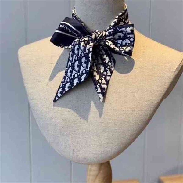 

designer diior silk head scarf new big brand classic old flower d small silk headband bandage streamer scarf female long picture woman mens, Blue;gray
