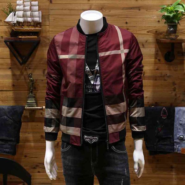 

good brand coat british light luxury jacket men's plaid autumn winter slim fit youth trend jacket la v9qf, Black;brown