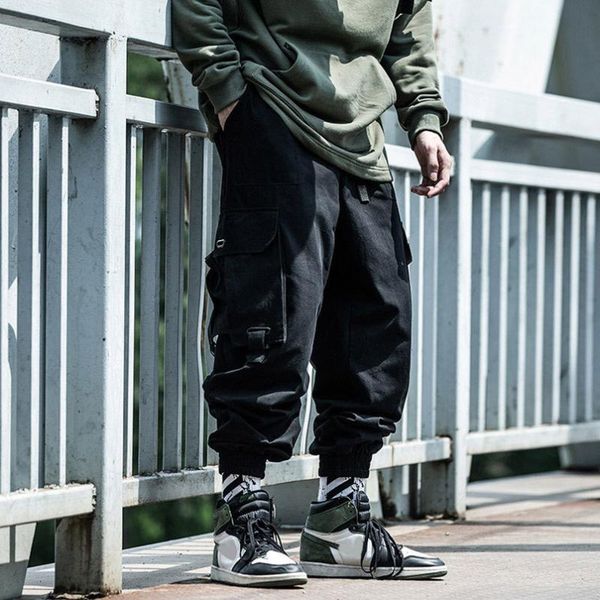 

men's pants spring oversized harem men drawstring cotton cargo trousers hip hop streetwear loose hiphop clothing 2022, Black