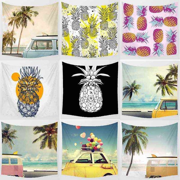 Différents Styles, chariot de beauté d'ananas, paysage Tropical, tapis mural d'art, tapisserie carrée, décoration de maison, J220804