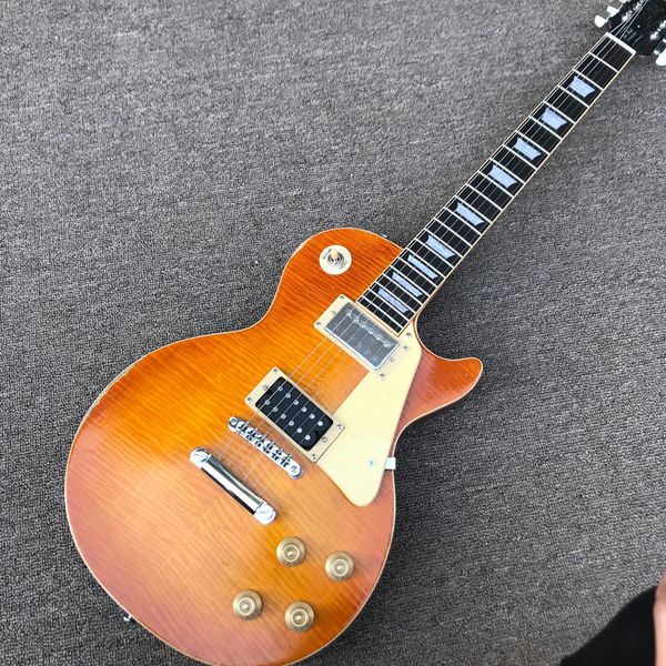 

one piece neck body electric guitar in sunburst upgrade tune-o-matic bridge tiger flame guitar smoke colour #36