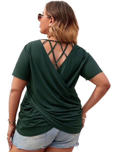 

plus criss cross wrap back tee w0t9#, Black