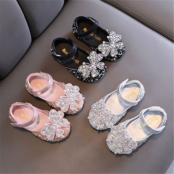 Bebê meninas sapatos de couro crianças doce princesa apartamentos mary janes com borboleta strass fivela moda