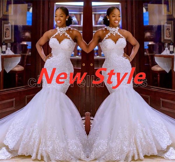 

arabic aso ebi vintage lace beaded mermaid wedding dresses sheer neck bridal dresses court train wedding gowns vestidos de novia, White