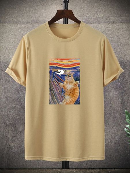 

men cat print tee n8eo#, White;black
