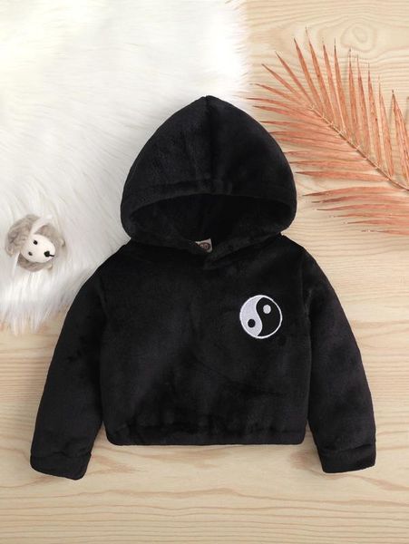 

baby yin and yang embroidery teddy hoodie she, Black