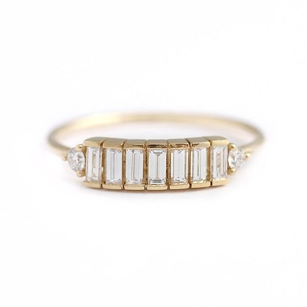 

10k yellow gold 7pcs emerald moissanite engagement baguette ring band total 0.9ctw lab diamond solitaire wedding for women, Golden;silver