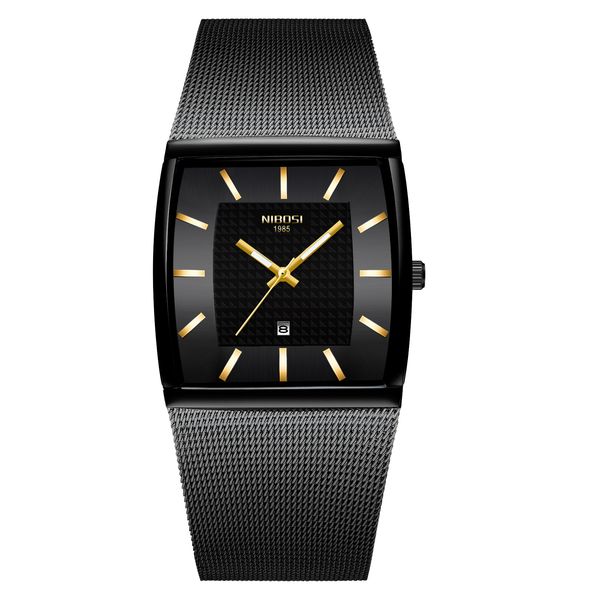 

nibosi mens watches brand luxury blue square quartz watch men slim waterproof golden male wristwatch men, Silver