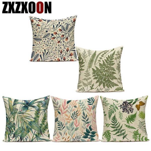 Pillow Case Polyester Tropische grüne Pflanzenblattblätter Dekorative Kissen Kissenbezug für Sofa Home Capa de Almofadas Wohnzimmer Dekor 220623