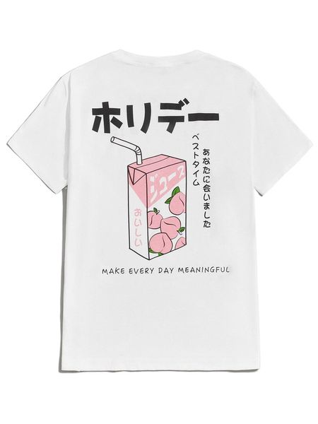 

men slogan graphic crew neck tee a5mu#, White;black