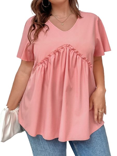 

plus frill trim flutter sleeve blouse m3ex#, Black