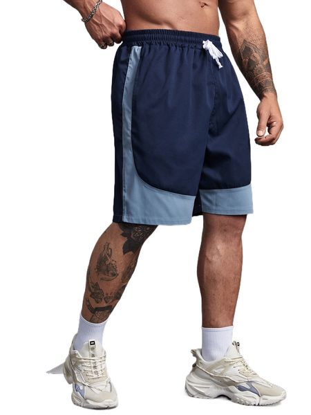 

extended sizes men colorblock drawstring waist shorts 640h#, White;black