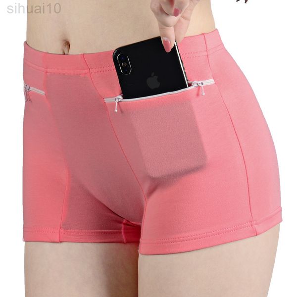

plus size women safety short pants soft boyshorts under skirt shorts with zipper pockets breathable theft-proof female underwear l220802, Black;pink