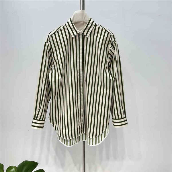 

women's polos d small fresh stripe shirt loose sweet versatile lapel long sleeve white shirt spring women