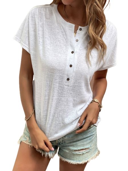 

b.atwing s.leeve h.alf b.utton tee i75v#, White