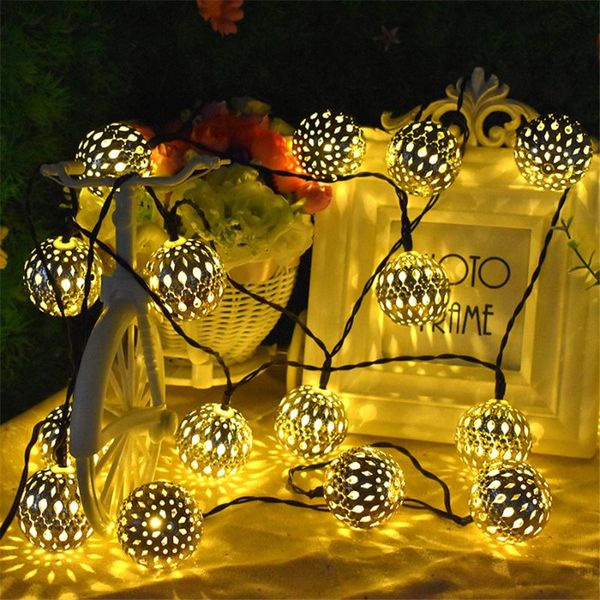 Saiten Led Solar Eisen Kunst Aushöhlen Marokkanischen Ball String Lichter Weihnachten Fee Girlande Für Party Hochzeit Garten DekorationLED StringsLED