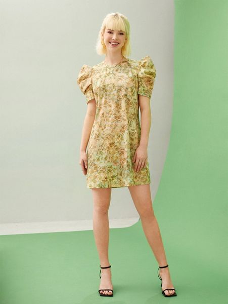 

x circus life floral print puff sleeve dress n6jn#, Black;gray