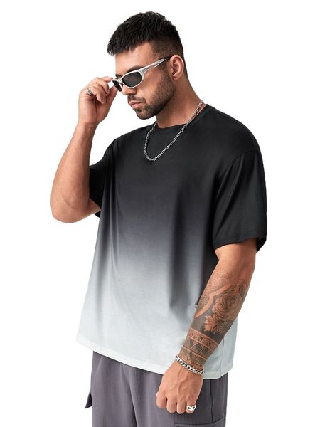 

extended sizes men ombre round neck tee g8bq#, White;black