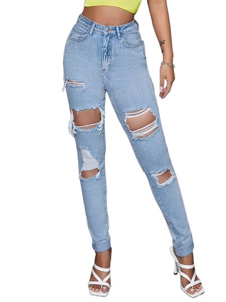

high waist ripped skinny jeans q9ll#, Blue