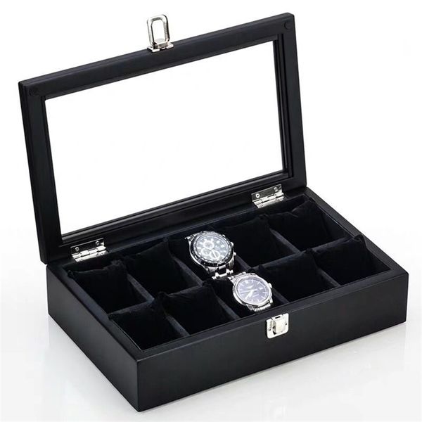 New Wood Watch Display Boxs Case Black Mechanical Watch Organizer Holder Fashion Watch Pabling Force T200523