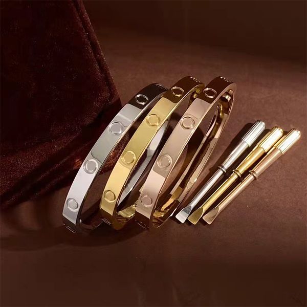 

fashion men women crystal cuff bracelet classic 6mm screwdriver couple love bracelet designer 316l titanium steel jewelry, Black