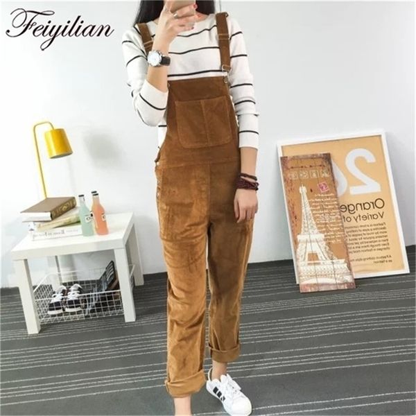 

autumn new slim-type corduroy overalls female new mori girl pocket solid color pants cute casual jumpsuits lj200814, Black;white