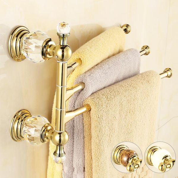 Toalhas Racks de toalhas de cobre antigo rack de ouro Cristal de luxo e barra de diamante 3 trilhos de 31 cm de banheiro montado na parede