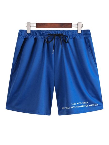 

men slogan graphic drawstring waist shorts f5po#, White;black