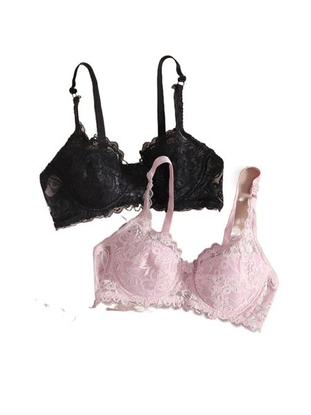 

2pack floral lace bra a27e#, Black;red