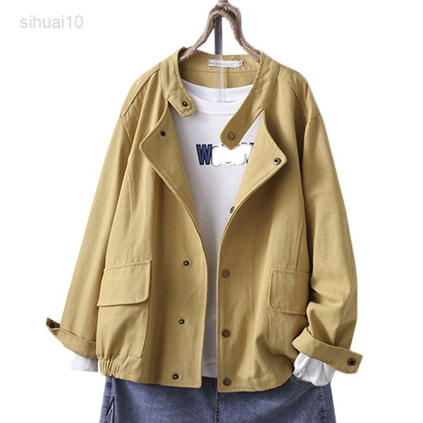 

oversize women windbreaker new fall jacket solid stand-up collar tooling jacket korean loose female casual basic outerwear l220725, Tan;black