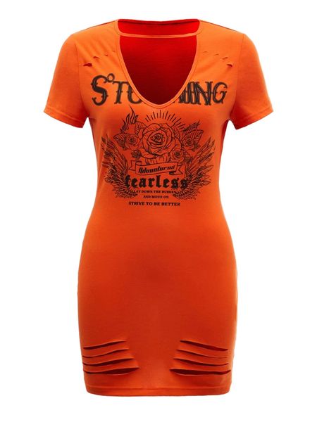 

floral & slogan graphic ripped dress t7jw#, Black;gray