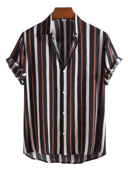 

men colorful striped high low shirt j31d#, White;black