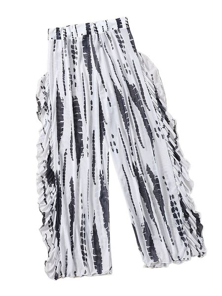 

plus allover print ruffle trim cover up pants f9m4#, Black