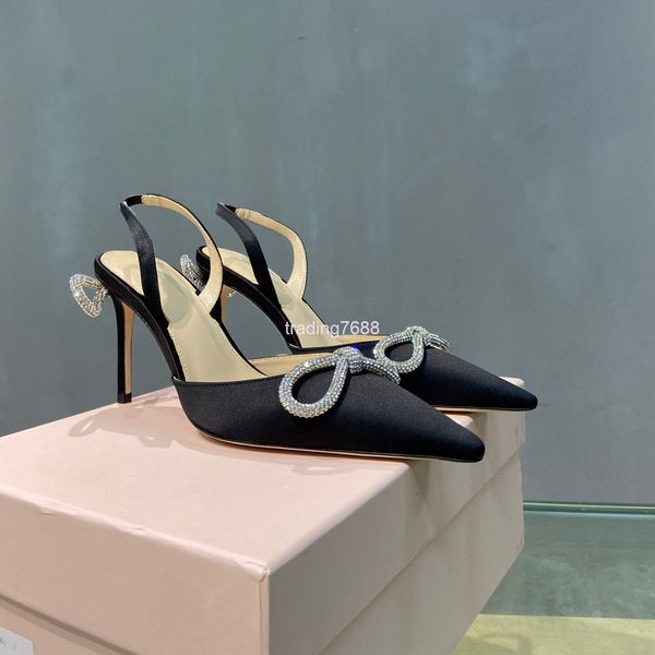 

sandals summer style temperament pointed bow celebrity high heels silk back trip with thin women's sandals, Black