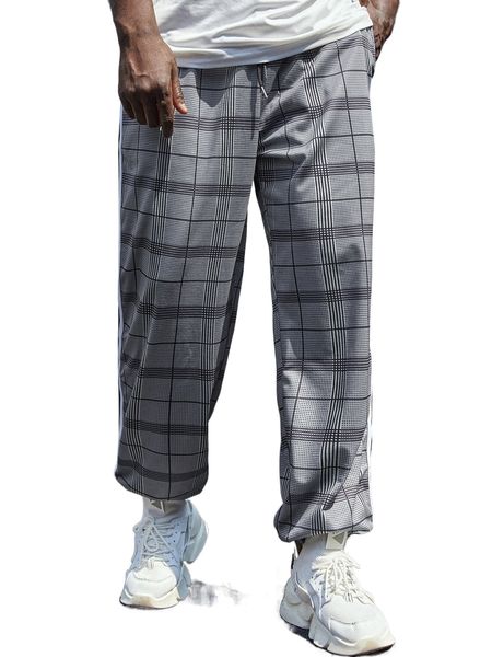 

extended sizes men plaid print sweatpants 27zc#, Black