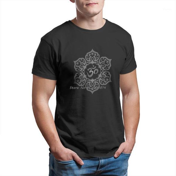 Erkek T-Shirt Koyu Lotus Çiçek Yoga OM Buddha Heykeli Grafik Boyama T Gömlek Tees Pamuk Klasik Giyim Tişört Homme Erkekler Streetwear