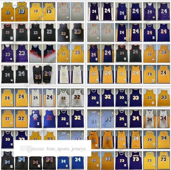 

retro mitchell and ness basketball 24 jerseys 6 8 23 42 artest 32 worthy purple 44 jerry 73 dennis west rodman white black size, Black;red