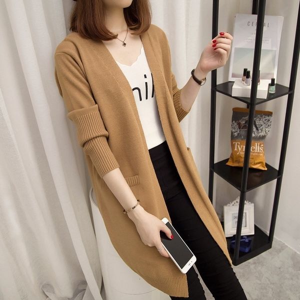 

long cardigan female autumn winter women long sleeve cardigan sweater knitted cardigans for women sweater ns4054 y200106, White;black