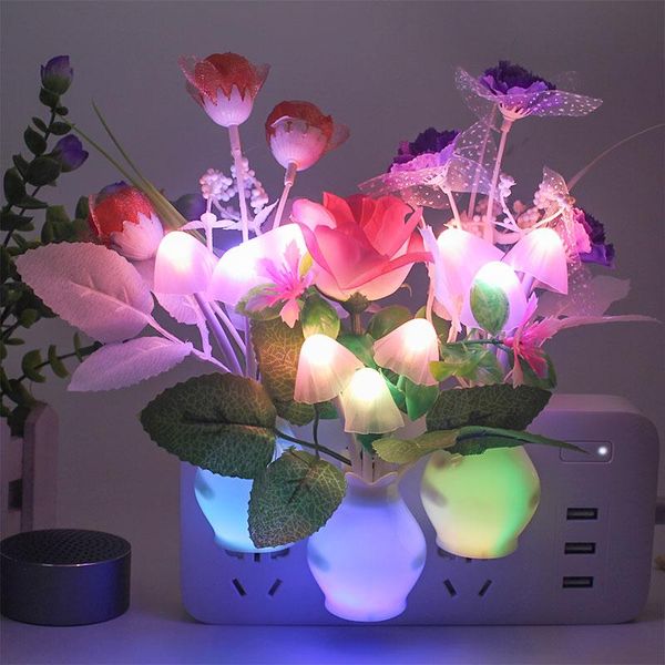 Decoração de festa romântica rosa flor rosa cogumelo led noturno luz linda colorida lâmpada plástica lâmpada de casamento decoração de aniversário party