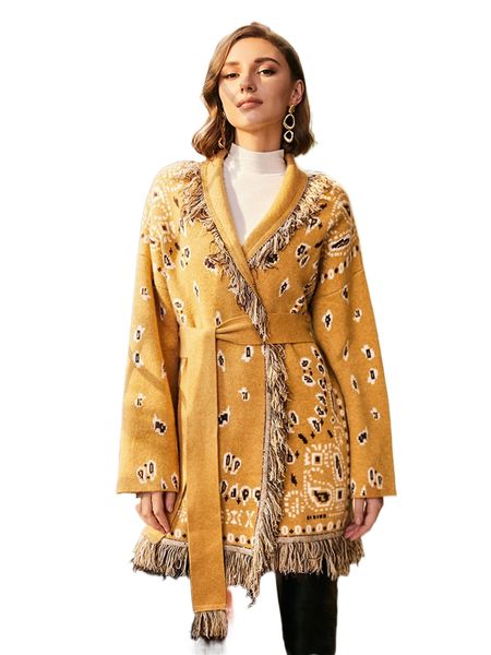 

paisley pattern belted cardigan l7l6#, White;black