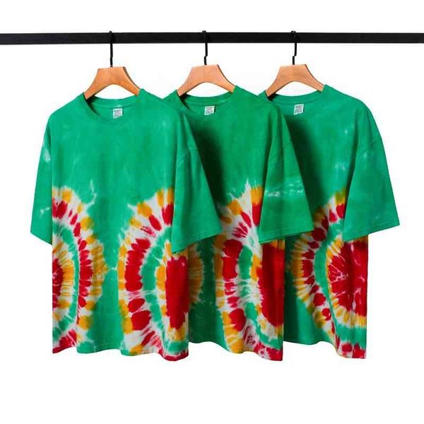 

men's t-shirts ins summer high street hip hop contrast color gradient tie dyed short sleeve oversize loose cotton bottomed t-shirt men, White;black