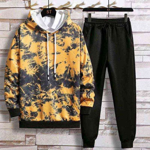 

mens tracksuits men outfit set 2022 spring autumn sweatshirt sports suit casual korean trend loose thin long sleeve pullover hoodie, Gray