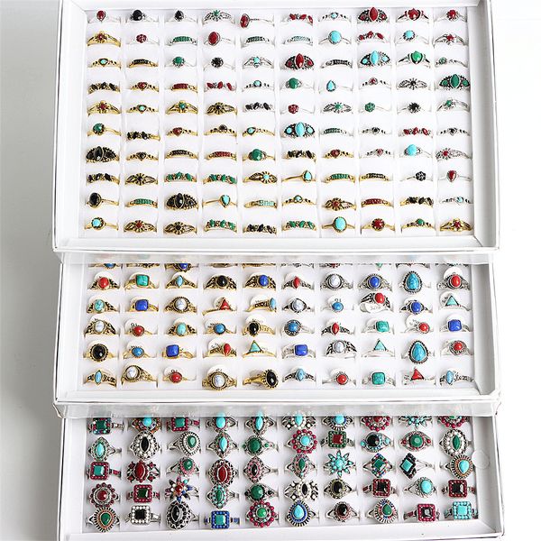 

36pcs/lot bohemia vintage classic rings jewelry for women men gold silver plated mix style color party gifts, Golden;silver