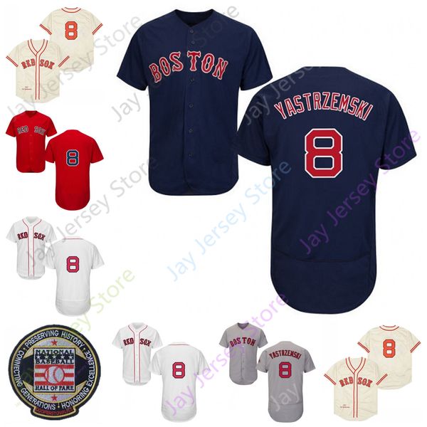 

8 carl yastrzemski jersey vintage 1967 cream grey navy red white hall of fame patch home way embroidery, Blue;black