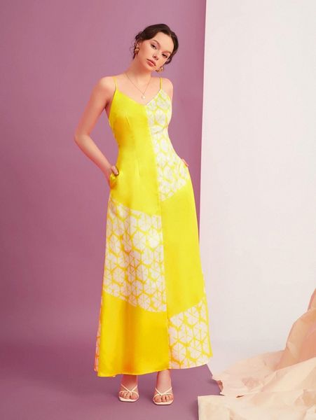 

x caccao geo print hidden pocket cami dress 66n1#, Black;gray