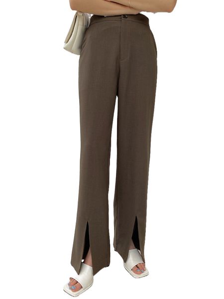 

dazy high waist slit hem pants t8el#, Black;white