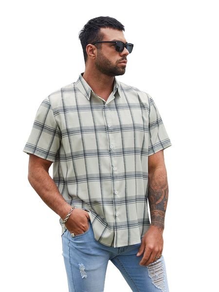 

extended sizes men button front plaid shirt 60rr#, White;black