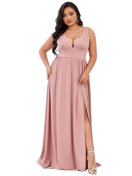 

ever-pretty plus v-neck split thigh bridesmaid dress b5ls#, Black