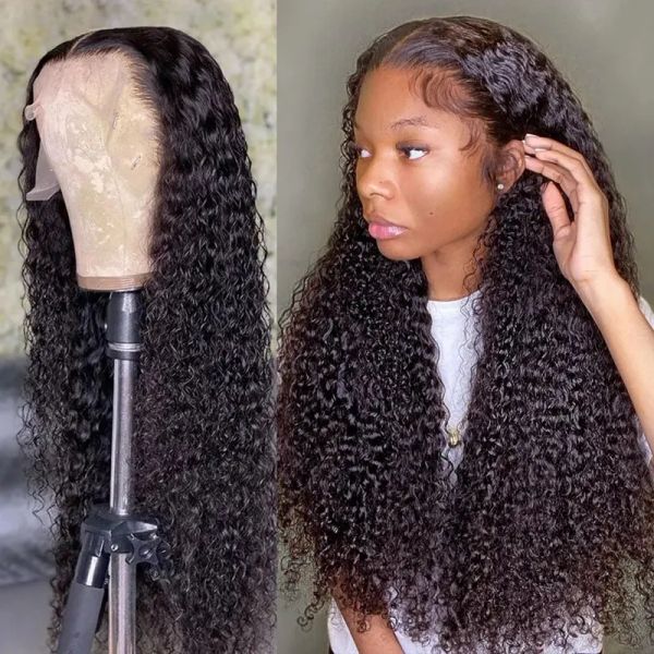 

brazilian human hair 5x5 closure straight loose wave curly lace front wig for women, Black